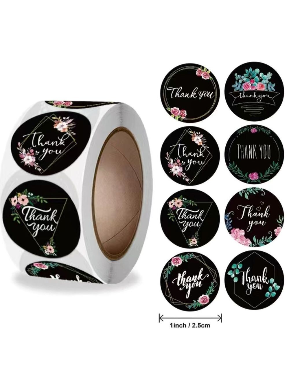 500 Roll Black Floral Thank You Stickers PRICE IS FIRM